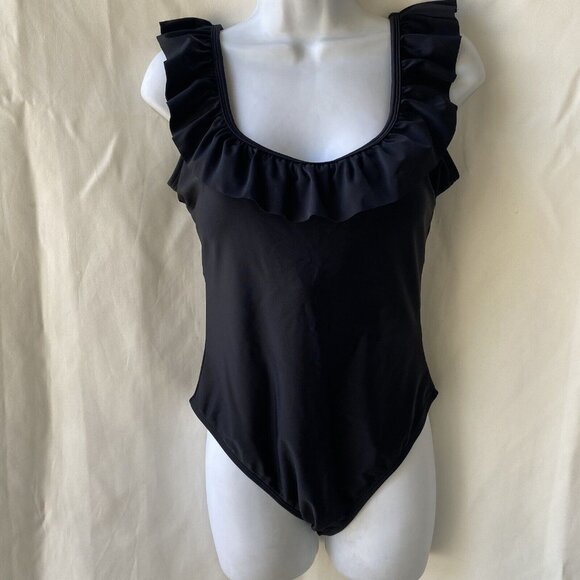 Dixperfect Ruffle One Piece Swimsuit Women Small Black Backless Tummy Control - Picture 1 of 16